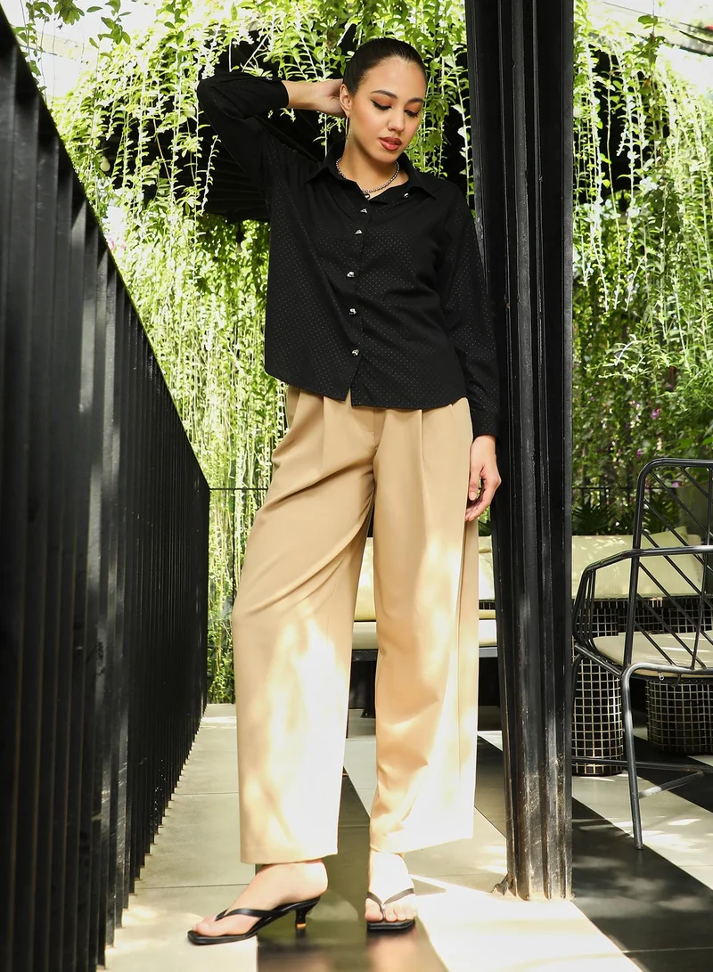 Pinacolada  Women's Onyx Black Cross-Stitch Imprint Oversized Shirt for Women | Best Price UAE