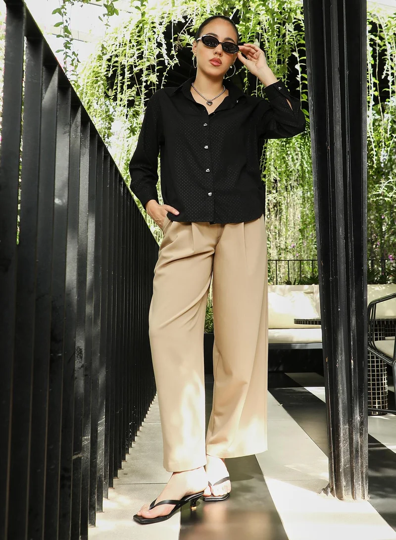 Pinacolada  Women's Onyx Black Cross-Stitch Imprint Oversized Shirt for Women | Best Price UAE