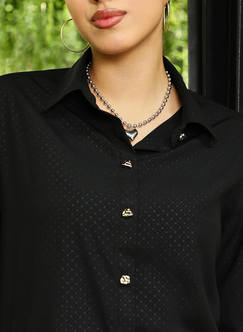 Pinacolada  Women's Onyx Black Cross-Stitch Imprint Oversized Shirt for Women | Best Price UAE