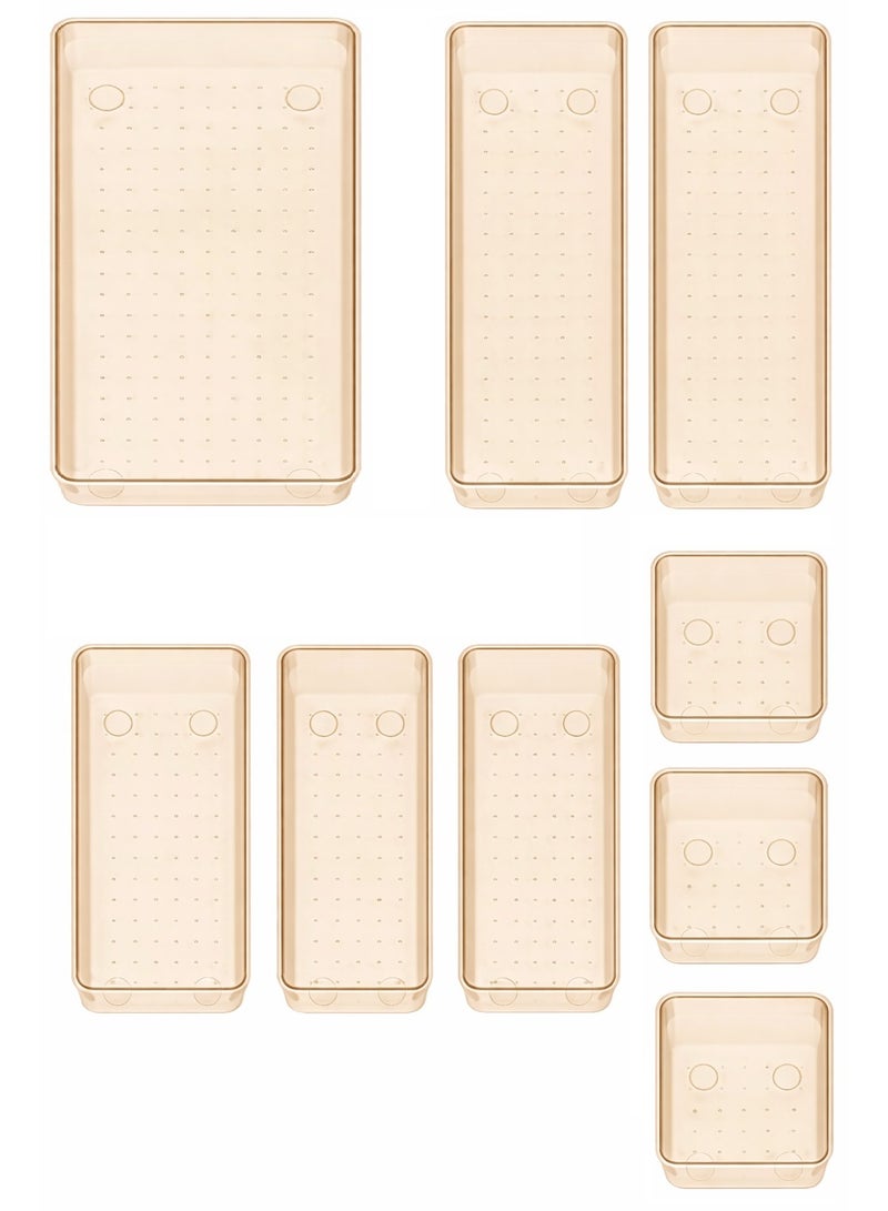 Set of 9 clear plastic drawer organizers, multi-size, organize drawers in bathroom, makeup, jewelry, kitchen and office. - Image 1