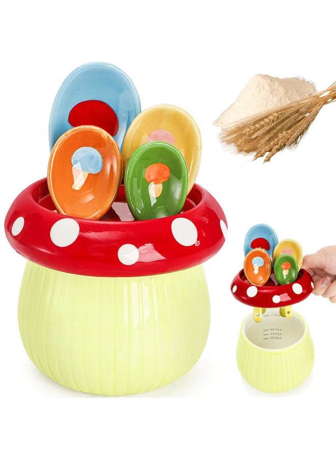 Coloch 5 Pcs Ceramic Measuring Spoons with Base, Mushroom Shape Baking Measuring Spoons and Cup Decorative Cute Cooking Spoons Set for Dry and Wet Ingredients, 1/4, 1/2, 1 tsp, 1 Tbsp - Image 1