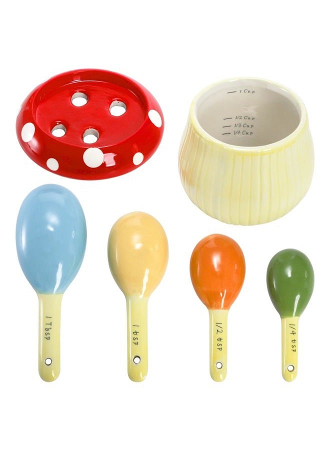 Coloch 5 Pcs Ceramic Measuring Spoons with Base, Mushroom Shape Baking Measuring Spoons and Cup Decorative Cute Cooking Spoons Set for Dry and Wet Ingredients, 1/4, 1/2, 1 tsp, 1 Tbsp - Image 4
