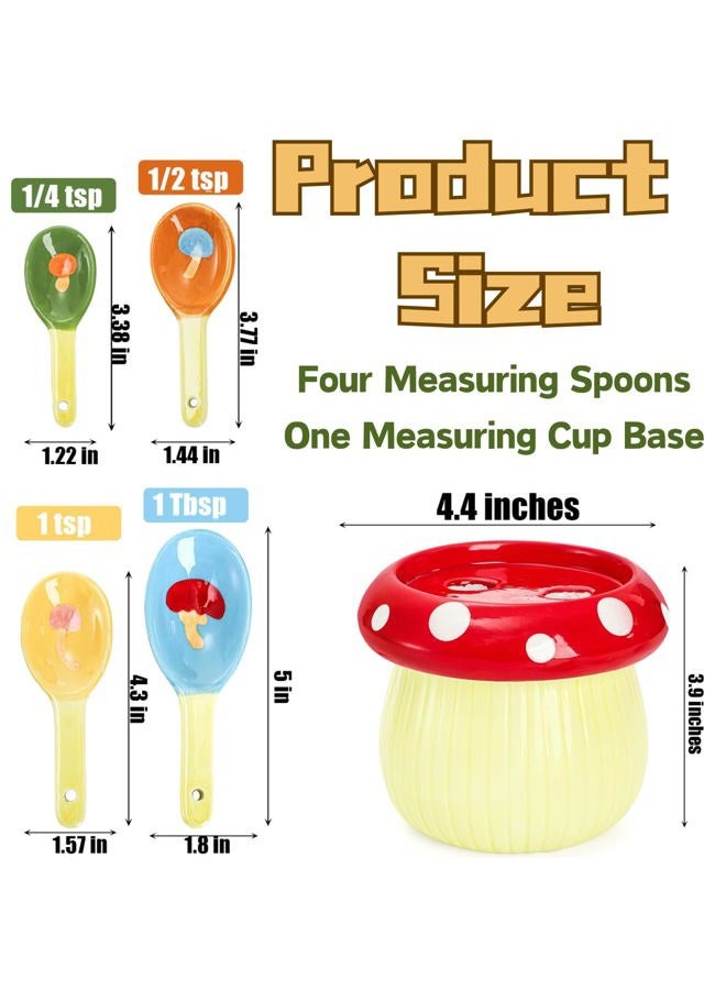 Coloch 5 Pcs Ceramic Measuring Spoons with Base, Mushroom Shape Baking Measuring Spoons and Cup Decorative Cute Cooking Spoons Set for Dry and Wet Ingredients, 1/4, 1/2, 1 tsp, 1 Tbsp - Image 2