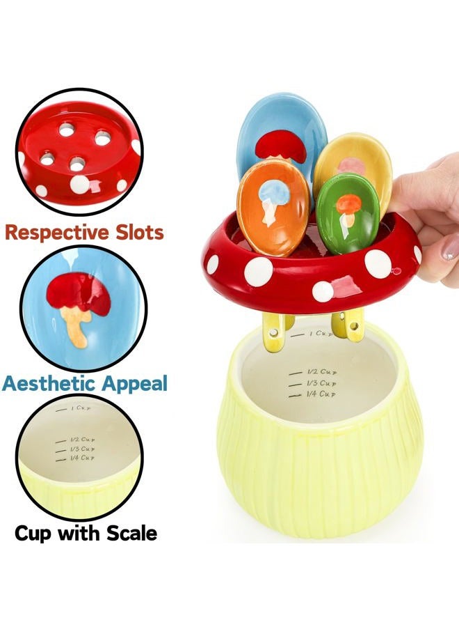 Coloch 5 Pcs Ceramic Measuring Spoons with Base, Mushroom Shape Baking Measuring Spoons and Cup Decorative Cute Cooking Spoons Set for Dry and Wet Ingredients, 1/4, 1/2, 1 tsp, 1 Tbsp - Image 3