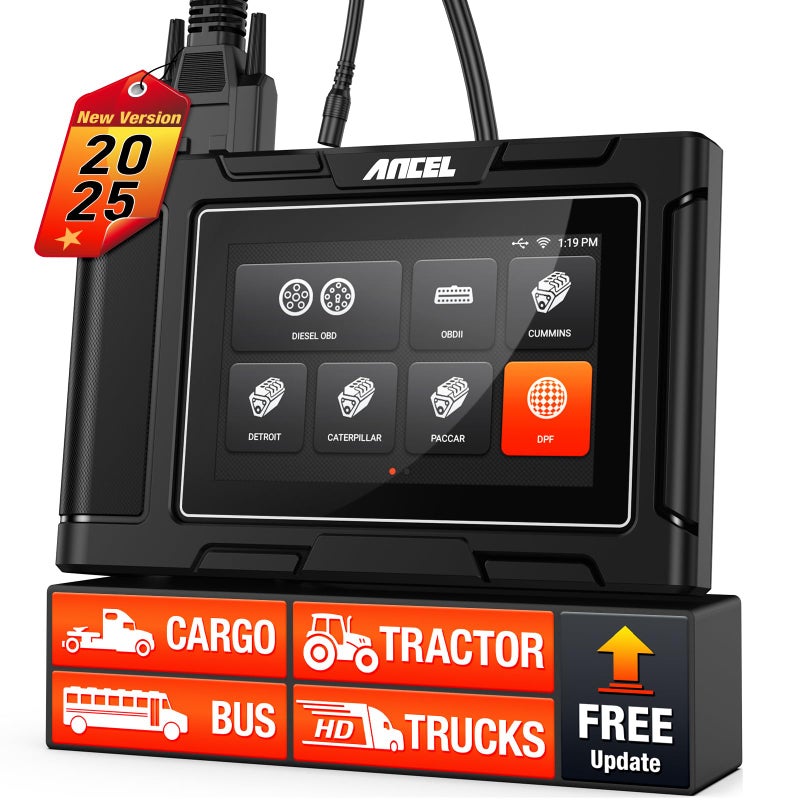 Ancel ANCEL HD3400 Pro Full System Heavy Duty Truck Scanner - DPF Regen, Free Lifetime Updates - 98% Compatibility - Diesel Diagnostic Scan Tool for Cummins, Detroit, Caterpillar, Paccar & More