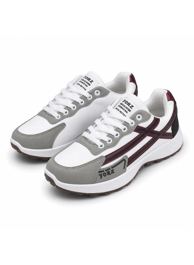 AB2 Men Sport Sneakers Flat – Comfortable Chunky Sole Casual Shoes for Daily Wear & Walking - Grey*Burgundy