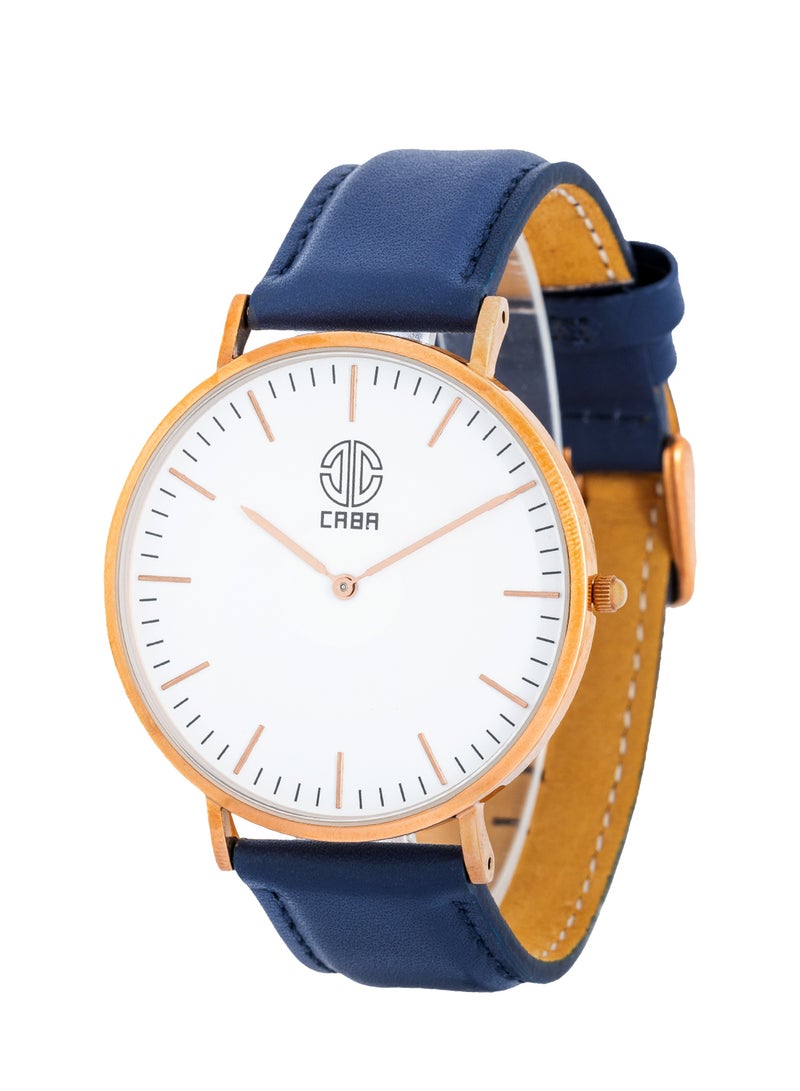 CABA Men's Watch, Attractive Design, White Dial, Water And Rust Resistant, High Quality Leather Strap, Dark Blue - 3101190023356MR - Image 1