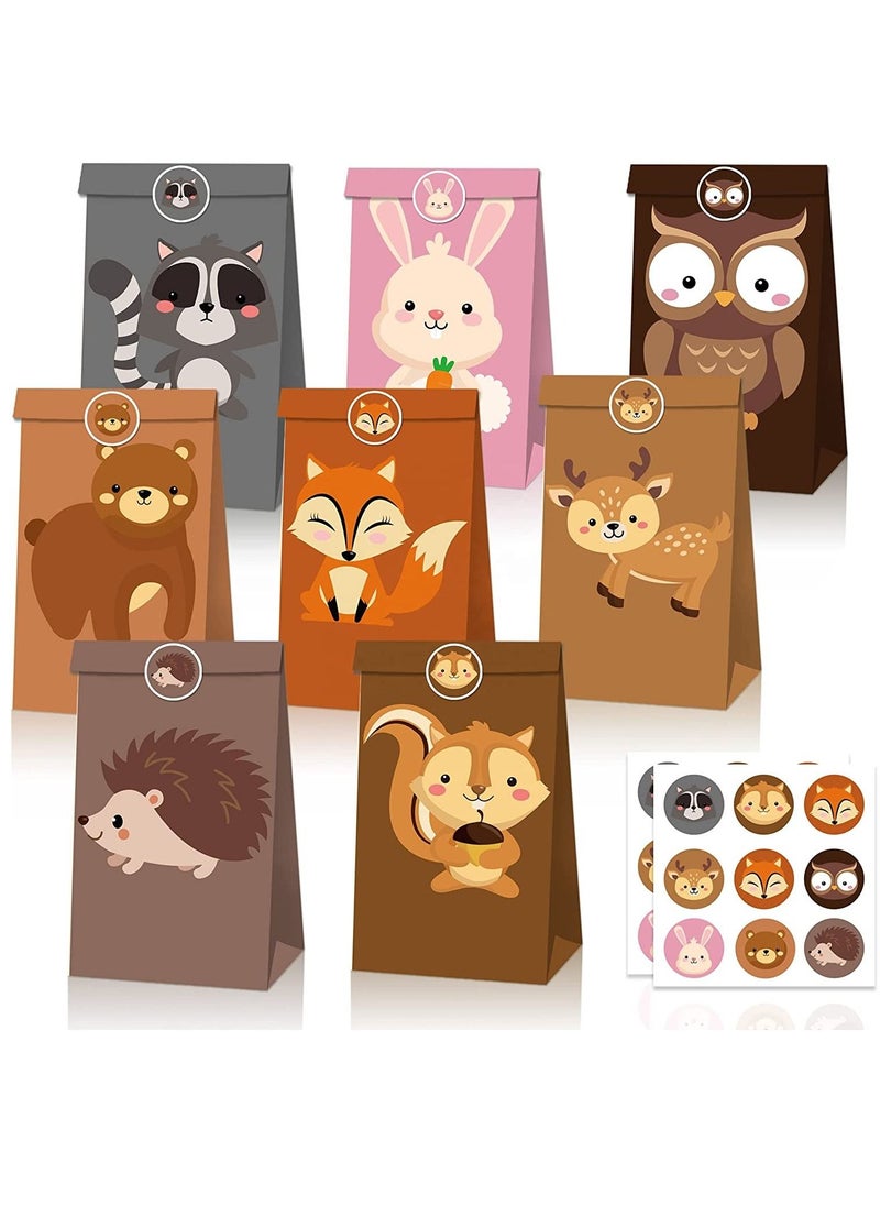 Soofam 24 Piece Animal Goodie Bags,24 Pack Animal Gift Bags for Kids,Paper Bags with Stickers for Candy Bags Kraft Paper Gift Bags for Birthday  Safari Animals Jungle Zoo Theme Party Bags (24 Pack Animal)  - Image 1
