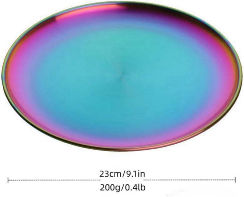 JYJFGSFA 6Pieces Rainbow Plates Dessert Plate Set 91Inch Stainless Steel Metal Colorful Dish Dinnerware Set for Camping Party Reusable and Dishwasher Safe - Image 2
