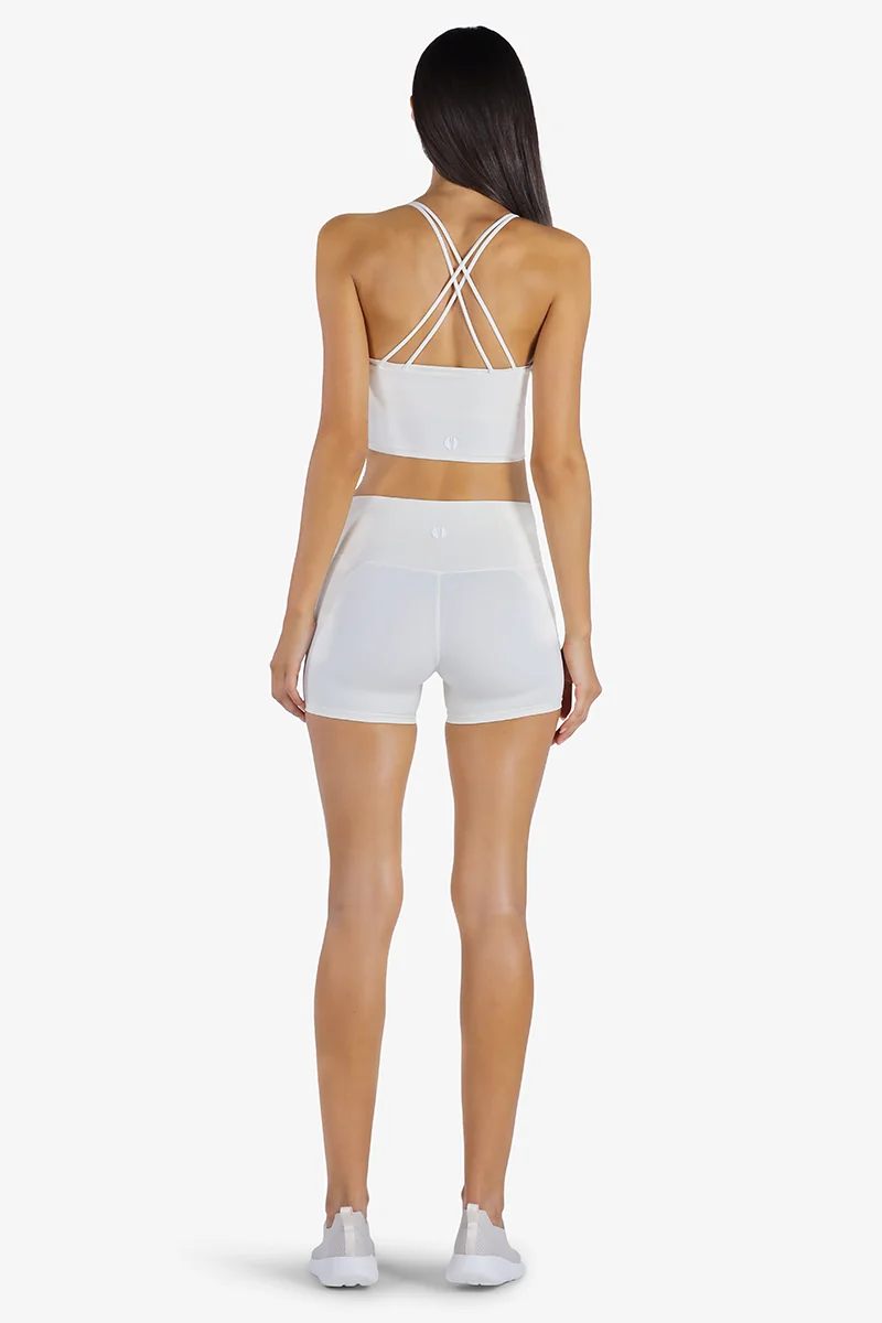 YesEco YesEco Women’s White Sports Bra – High-Support Criss-Cross Padded Activewear for Yoga, Gym, Pilates & Outdoor Workouts | 75% Recycled Nylon, 25% Spandex | Eco-Friendly Bra Only