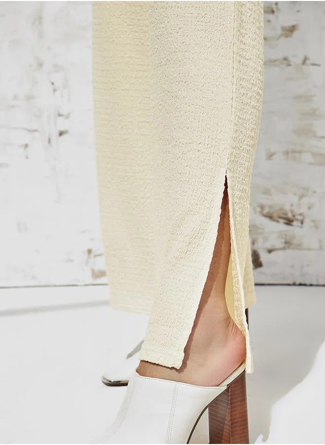 ستايلي Textured Wide Leg Trouser with Side Slit