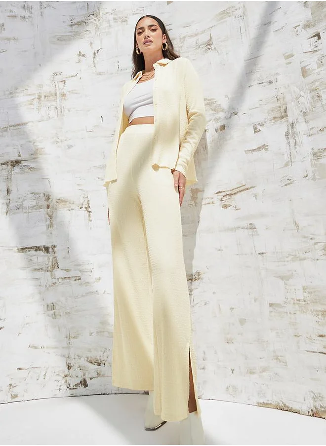 ستايلي Textured Wide Leg Trouser with Side Slit