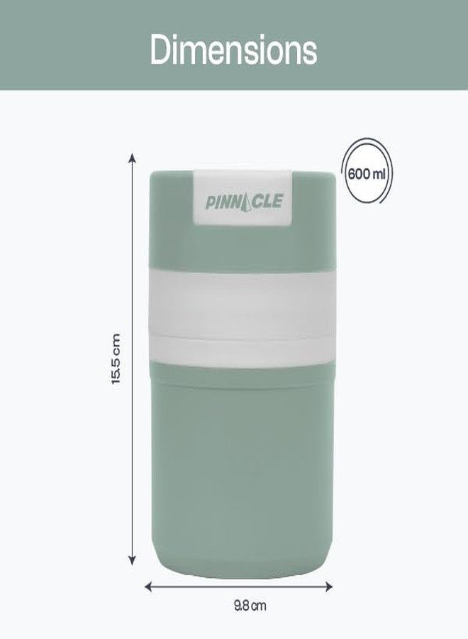 Pinnacle Pogo 600ml Food Jar | Stainless Steel Insulated Food Container with Dual Compartment,Wide Mouth & Foldable Spoon| Lunch Pot for Hot & Cold Food| Perfect for Office,School,Travel (Mist Green) - Image 2