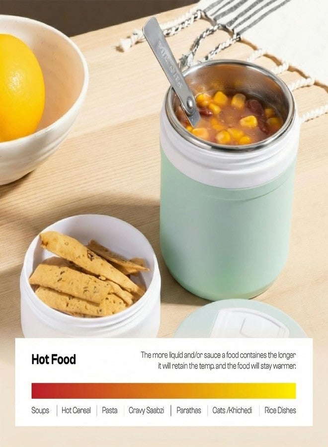 Pinnacle Pogo 600ml Food Jar | Stainless Steel Insulated Food Container with Dual Compartment,Wide Mouth & Foldable Spoon| Lunch Pot for Hot & Cold Food| Perfect for Office,School,Travel (Mist Green) - Image 4