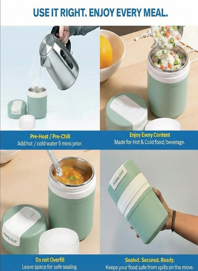 Pinnacle Pogo 600ml Food Jar | Stainless Steel Insulated Food Container with Dual Compartment,Wide Mouth & Foldable Spoon| Lunch Pot for Hot & Cold Food| Perfect for Office,School,Travel (Mist Green) - Image 5