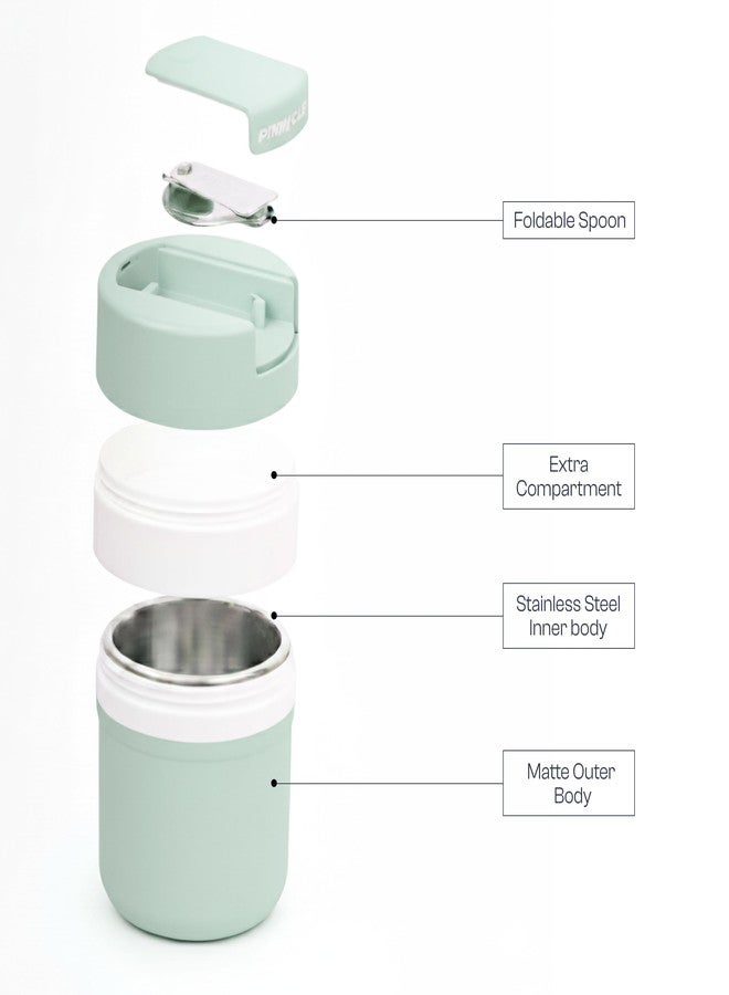 Pinnacle Pogo 600ml Food Jar | Stainless Steel Insulated Food Container with Dual Compartment,Wide Mouth & Foldable Spoon| Lunch Pot for Hot & Cold Food| Perfect for Office,School,Travel (Mist Green) - Image 3