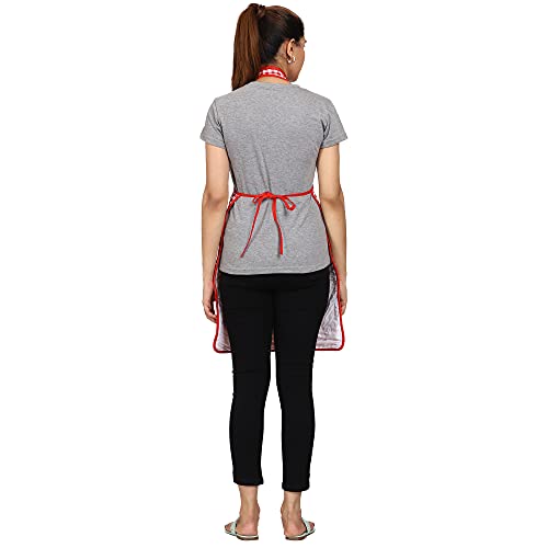 JMi Cotton Checkered Design Waterproof Apron with Multipurpose Front Large Embroidered Pocket Pack of 2 (W RED YELLOW) - Image 4
