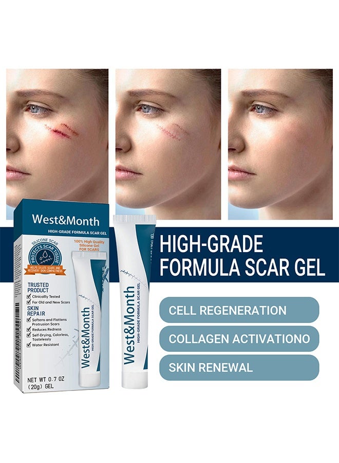 West&Month High-Grade Formula Scar Gel, Silicone Scar Removal Gel, Hight Quality Scar Removal Gel, Acne Scar Treatment, Deep Acne Scar Removal, Burns Keloids Hypertrophic, Repair Damaged Skin, Removing Acne Marks Scar Repair Cream 20g - Image 2