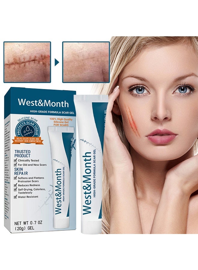 West&Month High-Grade Formula Scar Gel, Silicone Scar Removal Gel, Hight Quality Scar Removal Gel, Acne Scar Treatment, Deep Acne Scar Removal, Burns Keloids Hypertrophic, Repair Damaged Skin, Removing Acne Marks Scar Repair Cream 20g - Image 1