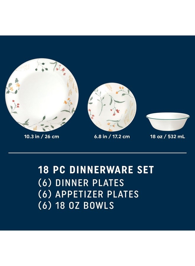 Corelle Vitrelle 18 Piece Glass Dinnerware Sets Service for 6, Triple Layer Chip & Crack Resistant Glass Plate and Bowl Sets, Wildflower - Image 2