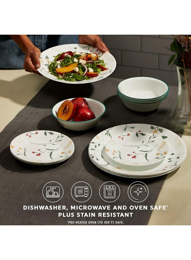 Corelle Vitrelle 18 Piece Glass Dinnerware Sets Service for 6, Triple Layer Chip & Crack Resistant Glass Plate and Bowl Sets, Wildflower - Image 4