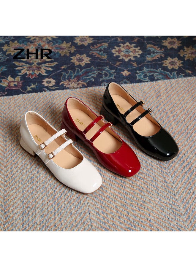 ZHR Women'S Genuine Leather Chunky Heel Single Shoes Women'S Shallow Mouth Square Head Mary Jane Shoes Bl191 Wine Red Size 35 - Image 5