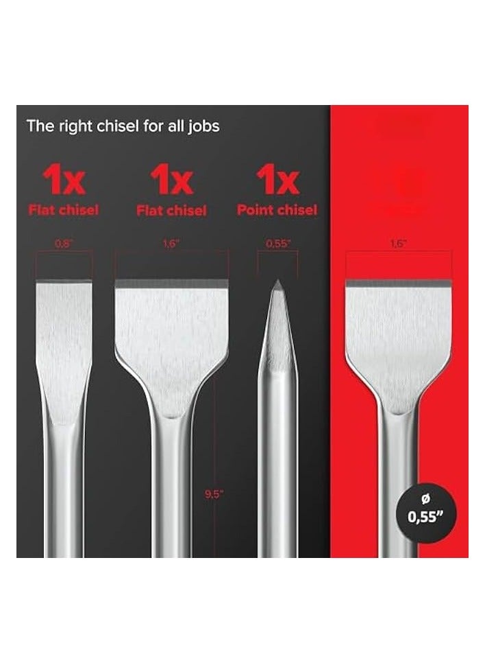 PROMASS 4 Pcs Chisel Set, Stone Splitter Tools Tile Chisel, Storage Case Rotary Hammer Dril Bit Wedge For Masonry Concrete Brick Stone Volcanic Rocks  - Image 2