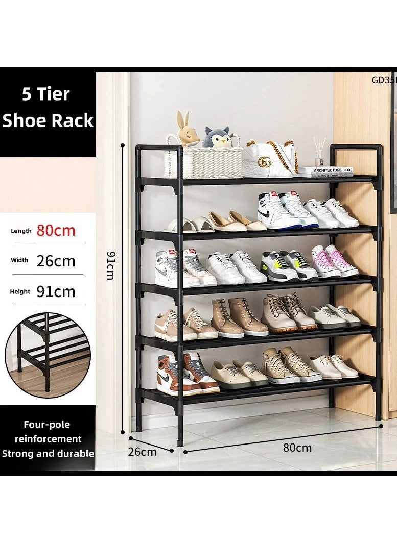 5 Tier Shoe Rack and Organiser, Sturdy Metal Shoe Organizer Space Saver for Entryway, Easy to Assemble Compact Shoes Rack with Large Capacity, Free Standing Shoe Storage Cabinet 80x26x91 cm