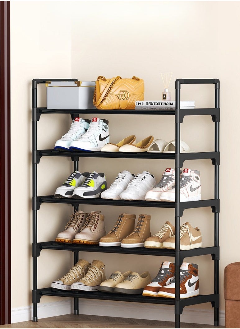 5 Tier Shoe Rack and Organiser, Sturdy Metal Shoe Organizer Space Saver for Entryway, Easy to Assemble Compact Shoes Rack with Large Capacity, Free Standing Shoe Storage Cabinet 80x26x91 cm