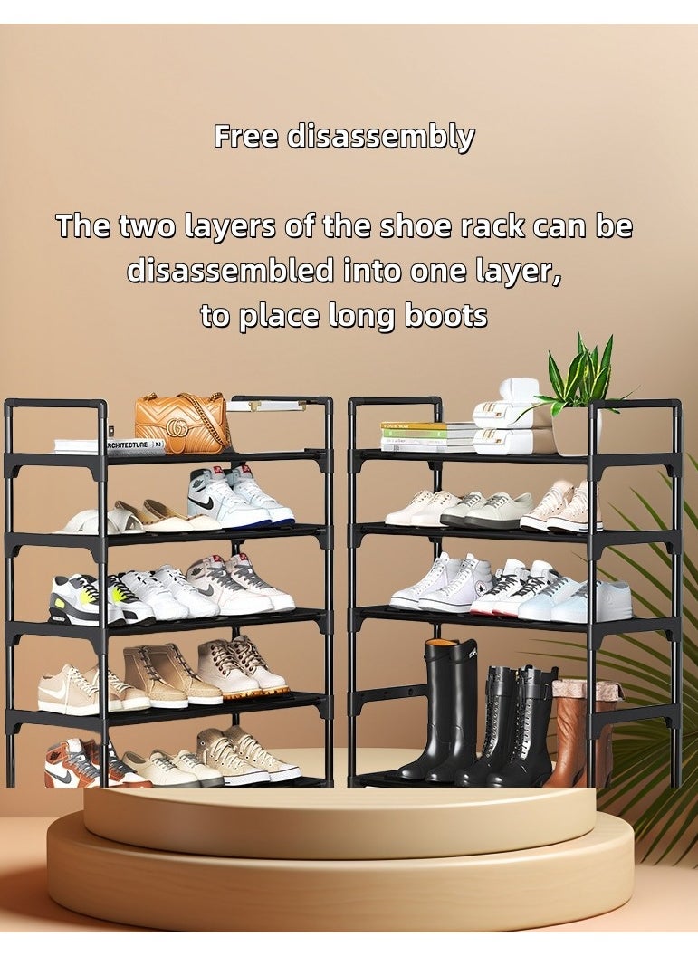 5 Tier Shoe Rack and Organiser, Sturdy Metal Shoe Organizer Space Saver for Entryway, Easy to Assemble Compact Shoes Rack with Large Capacity, Free Standing Shoe Storage Cabinet 80x26x91 cm