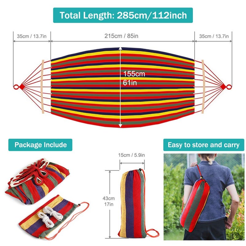 Outerman 285 x 155 cm Camping Hammock, Hammocks Thickened Durable Canvas Fabric with 550lb Load Capacity, Two Anti Roll Balance Beam and Sturdy Metal Knot Tree Straps for Travel, Beach, Backyard etc. - Image 4