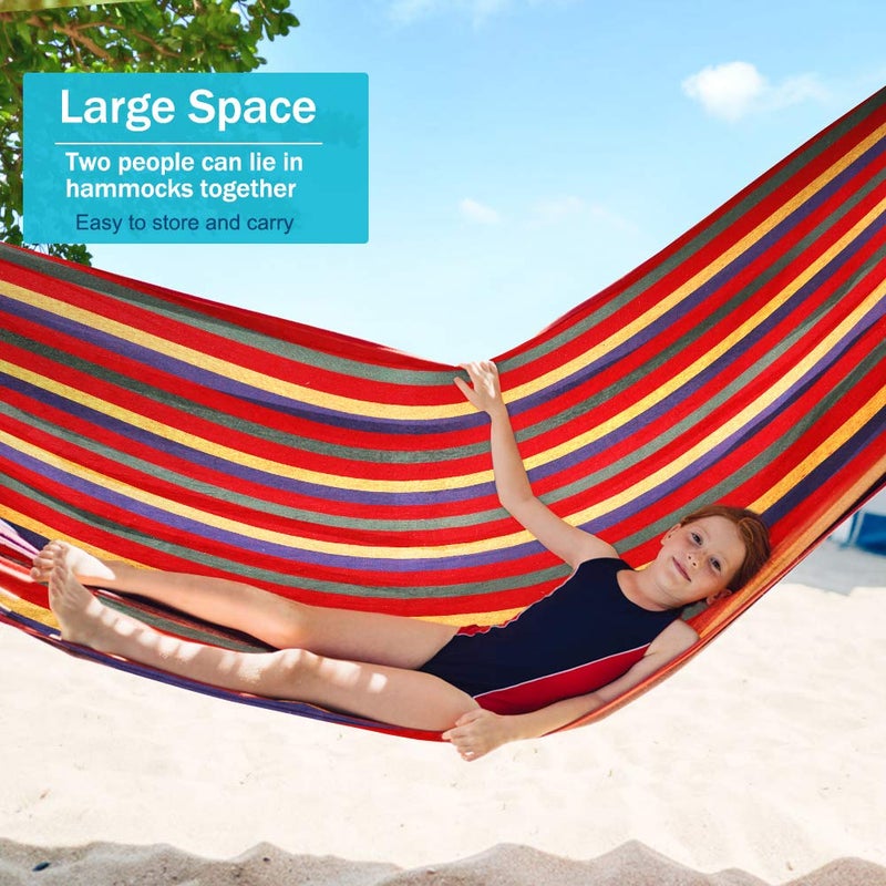 Outerman 285 x 155 cm Camping Hammock, Hammocks Thickened Durable Canvas Fabric with 550lb Load Capacity, Two Anti Roll Balance Beam and Sturdy Metal Knot Tree Straps for Travel, Beach, Backyard etc. - Image 3