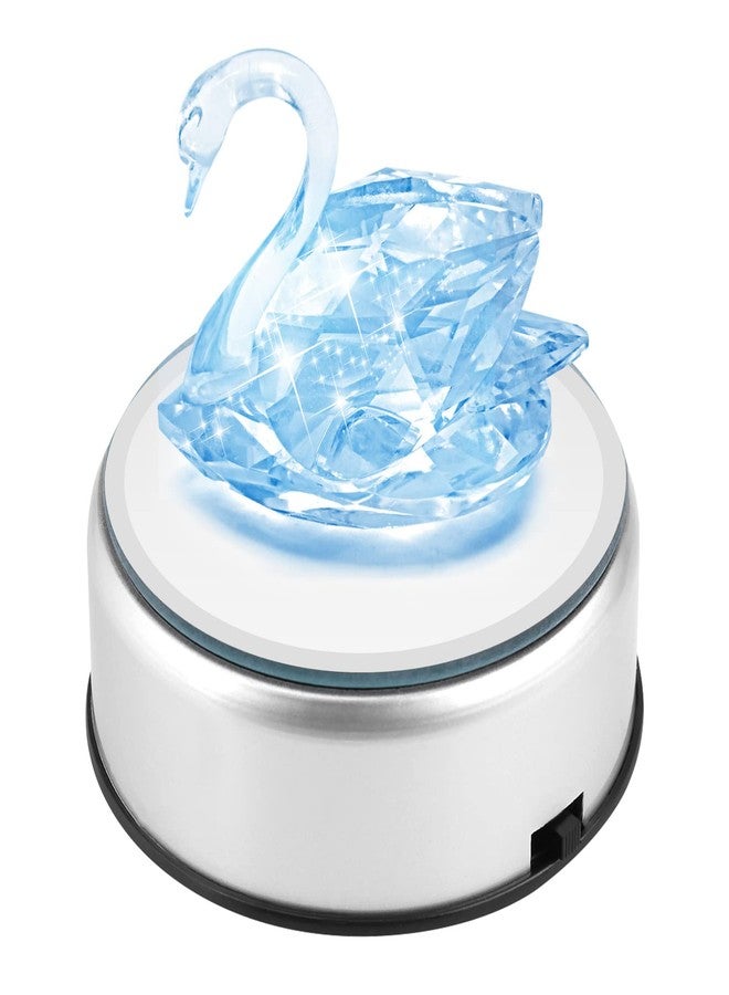 إستنك قاعدة حامل إضاءة Estink 7 LED، قاعدة عرض كريستالية دوارة بإضاءة ملونة، حامل دائري للعرض مع محول تيار متردد أمريكي للكريستالات والتحف الزجاجية، فضي - Image 1