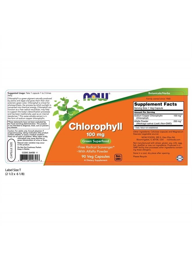 now Supplements, Chlorophyll 100 mg with Alfalfa Powder, Green Superfood, 90 Veg Capsules - Image 2