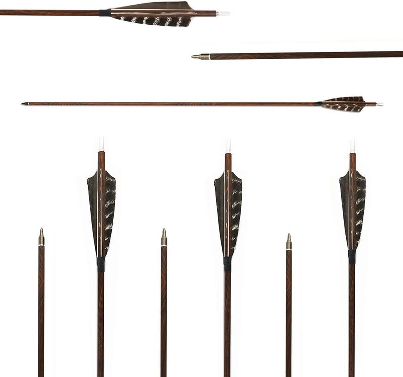 Letszhu Archery Carbon Arrows Wooden Grain Shaft 500 Spine with Feather Fletching for Hunting Target Shooting - Image 2