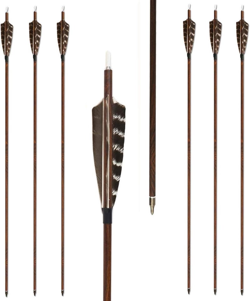 Letszhu Archery Carbon Arrows Wooden Grain Shaft 500 Spine with Feather Fletching for Hunting Target Shooting - Image 1