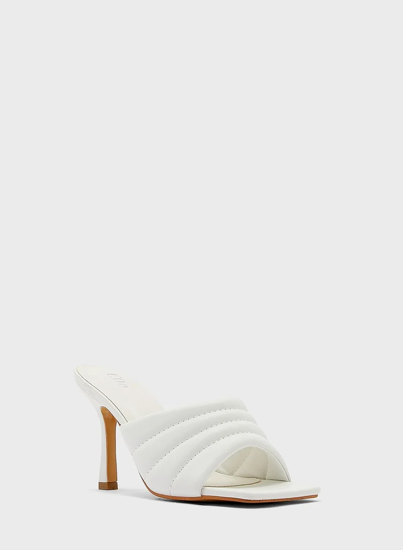 ELLA Stitch Detail Puffy Mule Sandals