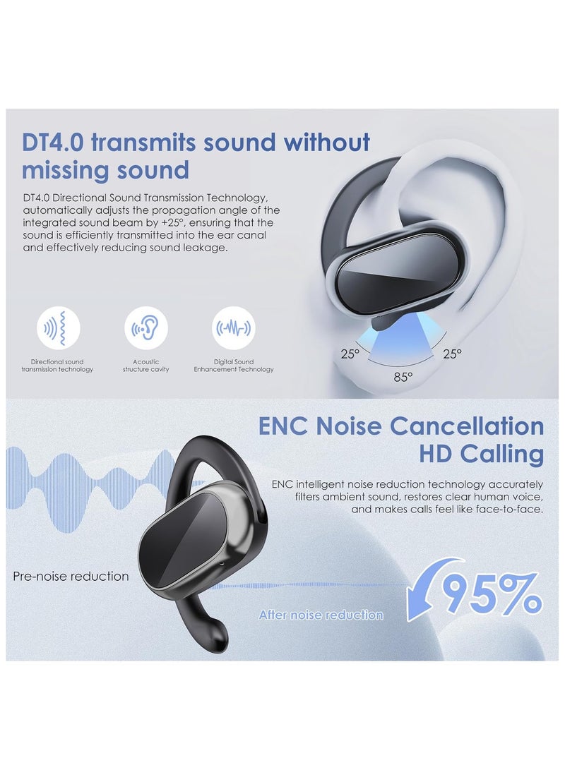 lekikpo Open Ear Headphones,360-Degree Panoramic Sound, DT4.0 Without Sound Loss,Air Conduction, 48H Range,LED Display,IPX7 Waterproof, Wireless Earbuds for Meeting, Driving,Traveling-Black  - Image 3