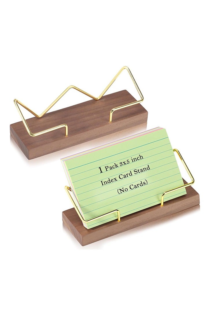 3x5 Index Card Stand Metal Business Card Holder Gold Wood Desktop Display Stand - Image 1