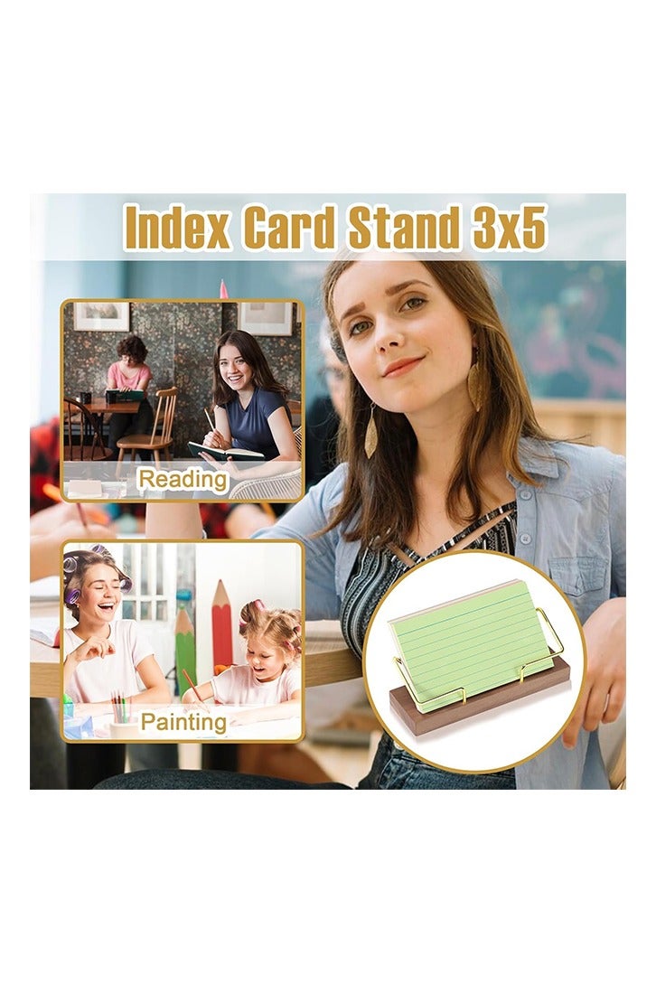 3x5 Index Card Stand Metal Business Card Holder Gold Wood Desktop Display Stand - Image 4