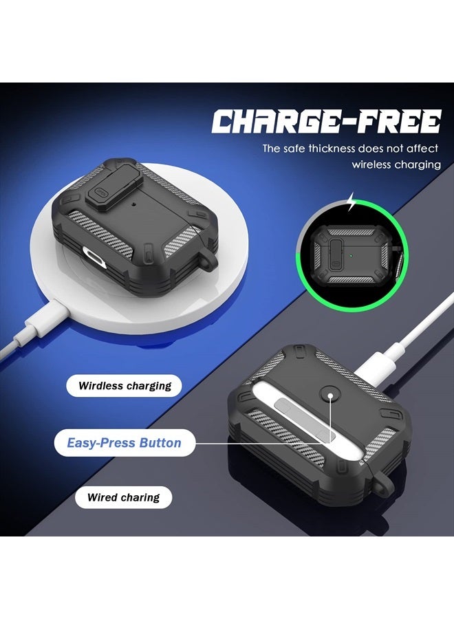 RFUNGUANGO for AirPods Pro Case Cover with Cleaner Kit, Military Hard Shell Protective Armor with Lock for AirPod Pro Charging Case, Front LED Visible,Black - Image 4