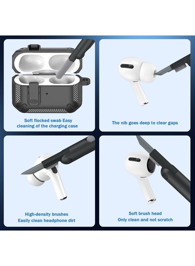 RFUNGUANGO for AirPods Pro Case Cover with Cleaner Kit, Military Hard Shell Protective Armor with Lock for AirPod Pro Charging Case, Front LED Visible,Black - Image 5