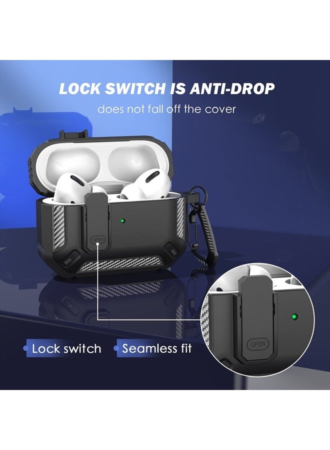 RFUNGUANGO for AirPods Pro Case Cover with Cleaner Kit, Military Hard Shell Protective Armor with Lock for AirPod Pro Charging Case, Front LED Visible,Black - Image 2