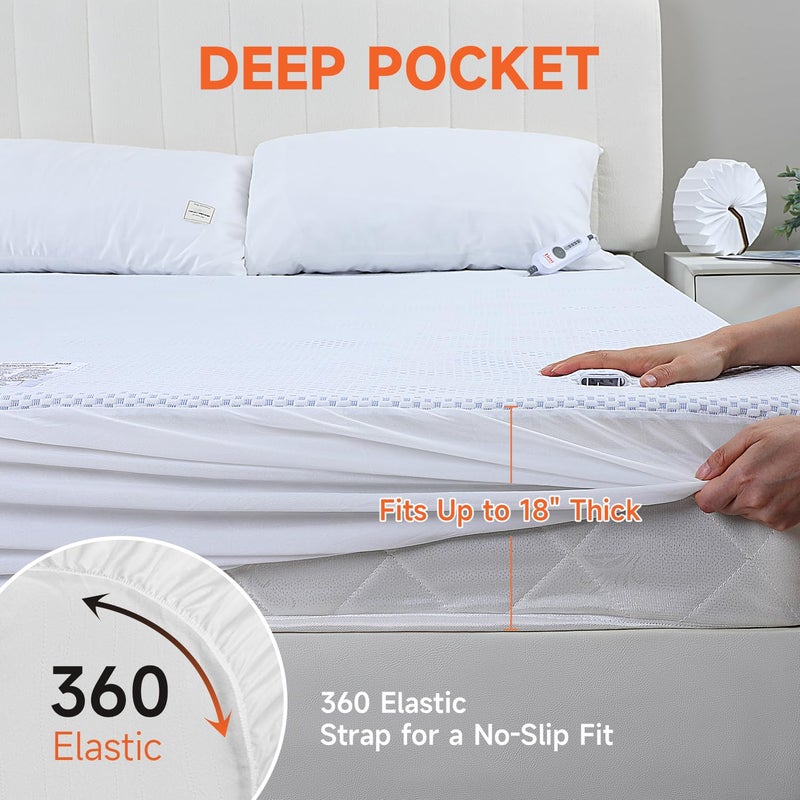 TiMiCalda Heated Mattress Pad Queen - Electric Mattress Pad Cover with Dual Controllers, 5 Heat Settings & 10-Hour Auto Off, Deep Pocket Bed Protector for All Seasons, 60"x80" - Image 2
