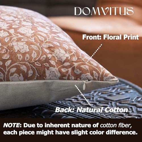 DOMVITUS Floral Pillow Covers 20x20, Throw Pillows for Couch, Floral Print Pillow Cover, Decorative Neutral Accent Throw Pillow Covers for Living Room, 1PC, Brownish Orange - Image 2