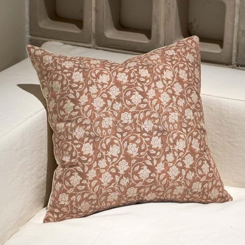 DOMVITUS Floral Pillow Covers 20x20, Throw Pillows for Couch, Floral Print Pillow Cover, Decorative Neutral Accent Throw Pillow Covers for Living Room, 1PC, Brownish Orange - Image 1