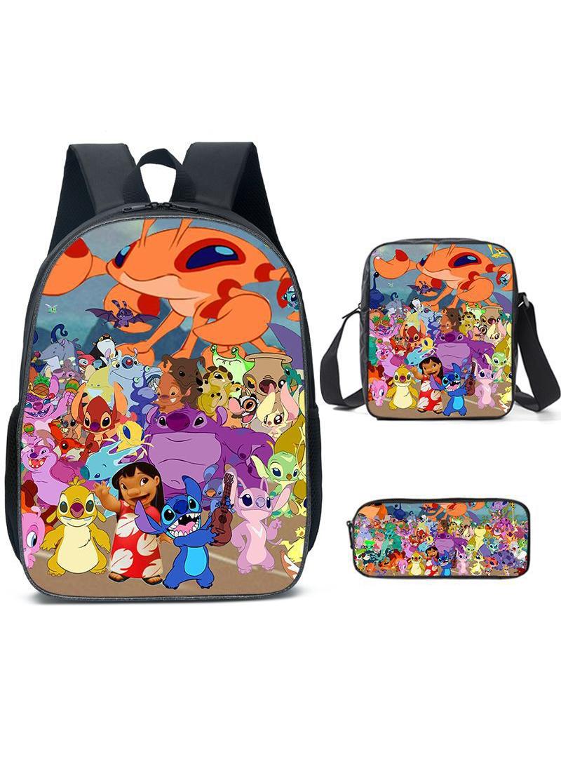 general 3-Piece Cartoon Stitch 3D Print Backpack Set - Image 1