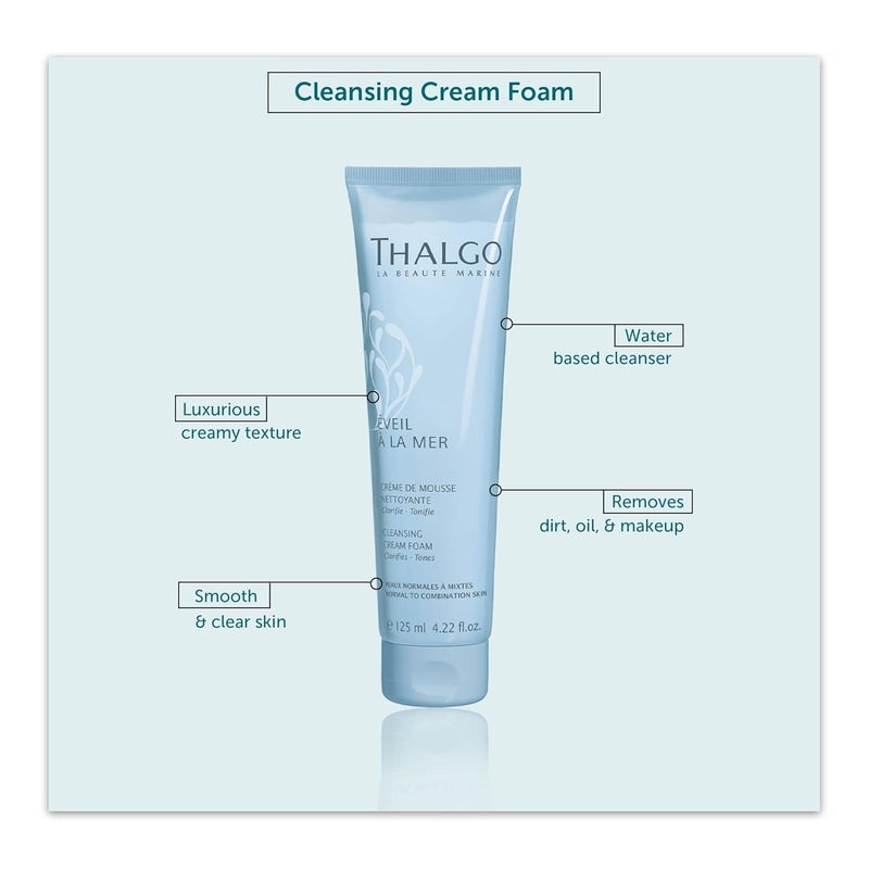 Thalgo Cleansing Cream Foam CreamtoFoam Face Cleanser for All Skin Types Makeup Remover Purifying Cleanser 125ml - Image 3