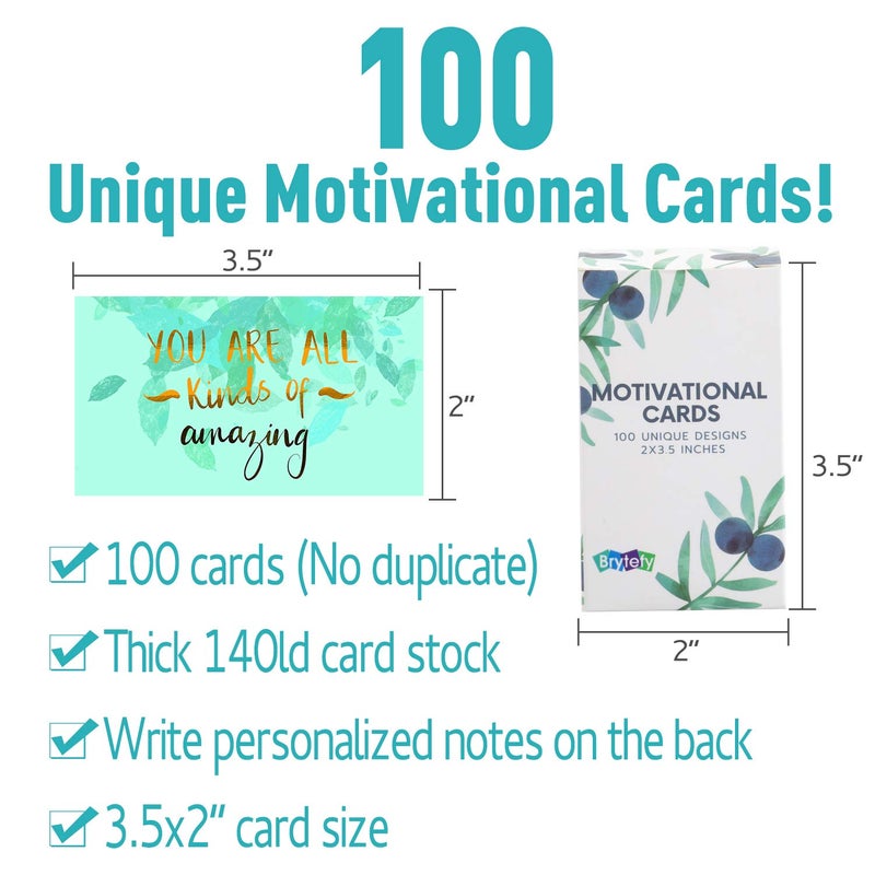 BRYTEFY 100 Motivational cards with inspirational quotes - encouragement and kindness cards shows gratitude and appreciation. Affirmation cards set contains 100 uniquely designed mini note cards - Image 5