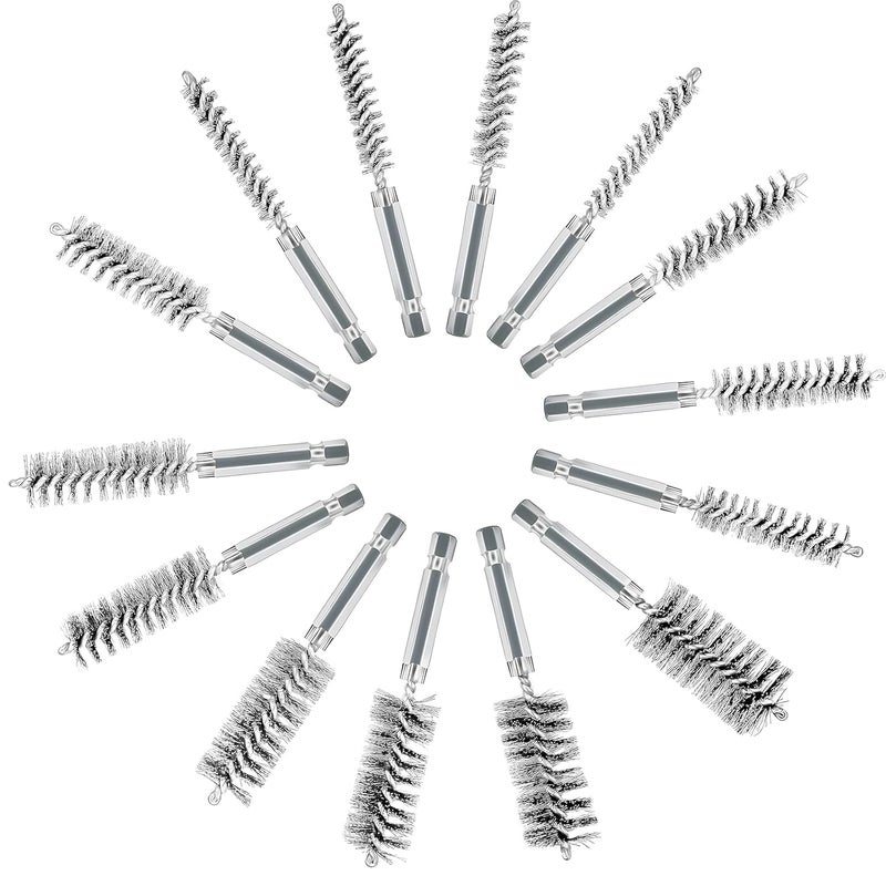 14-Piece Stainless Steel Bore Brush Set, 5/16 To 1 Inch, Wire Brushes For Drill, Heavy-Duty Metal Bristles With 1/4 Inch Hex Shank For Pipe And Cleaning, Rust Removal, Deburring - Image 1